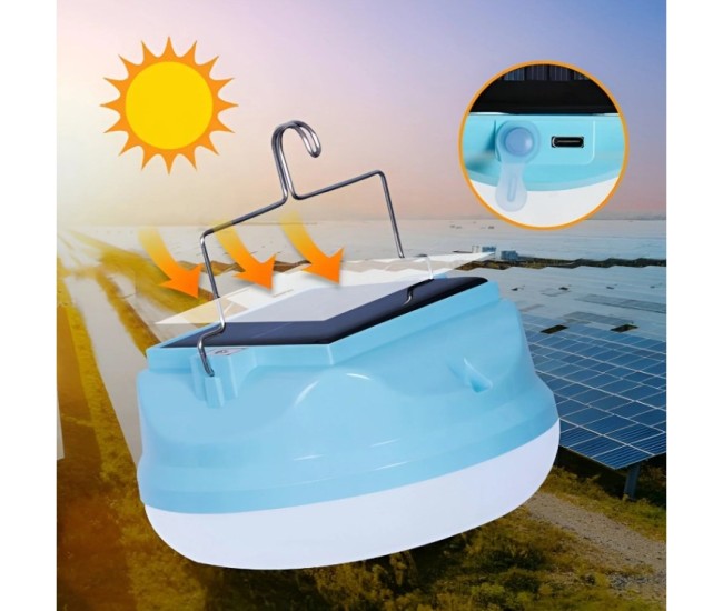 Lama Solara, Flippy, 2in1, Incarcare Solara/USB, LED, din Plastic, 3 Trepte de Intensitate, 100 W, 5V, 13 x 13 x 7 cm, Albastru