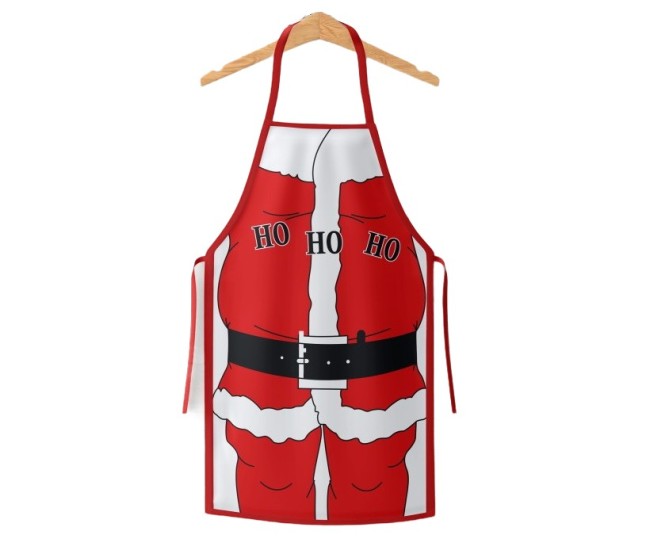 Sort de Bucatarie Decorativ, Flippy, Tema Craciun, 50 x 70 cm, Model HO HO HO, din Poliester, Rosu