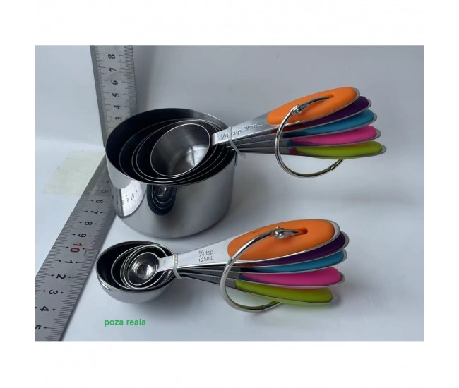 Set 10 Piese de Masurare, Flippy, 5 Linguri Gradate + 5 Cesti Gradate, Otel Inoxidabil + Silicon, 19 x 8 x 9 cm, Multicolor Set 10 Piese de Masurare, Flippy, 5 Linguri Gradate + 5 Cesti Gradate, Otel Inoxidabil + Silicon, 19 x 8 x 9 cm, Multicolor