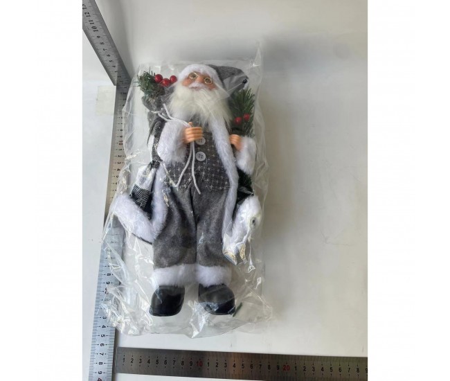 Jucarie decorativa, Flippy, Mos Craciun , standard, lana, tesatura de plus, poliester, 30 cm inaltime, interior/exterior, Gri Alb