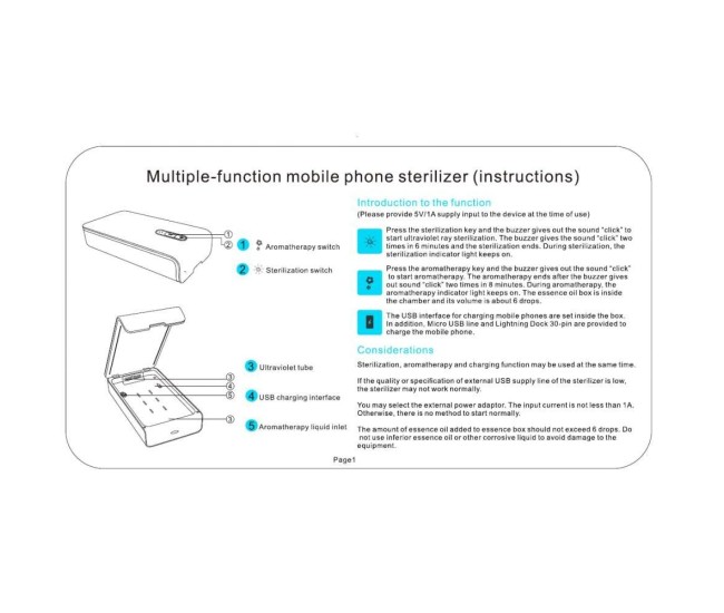 Sterilizator UV Alb pentru telefoane, cu functie difuzor aromatherapy si incarcare USB Sterilizator UV Alb pentru telefoane, cu functie difuzor aromatherapy si incarcare USB