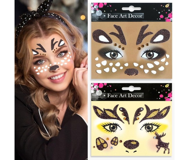Sticker Temporar pentru Fata, Flippy, pentru Machiaj, Face Art, Halloween, Teatru, Model Caprioara, Maro