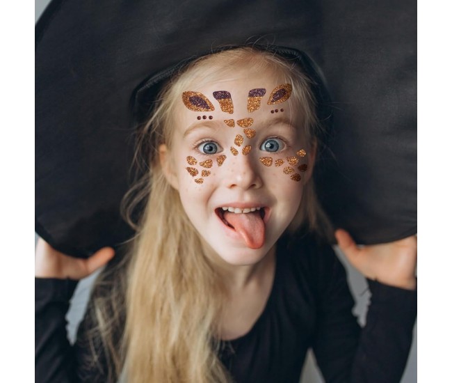 Sticker Temporar pentru Fata, Flippy, pentru Machiaj, Face Art, Halloween, Teatru, Model Girafa, Galben