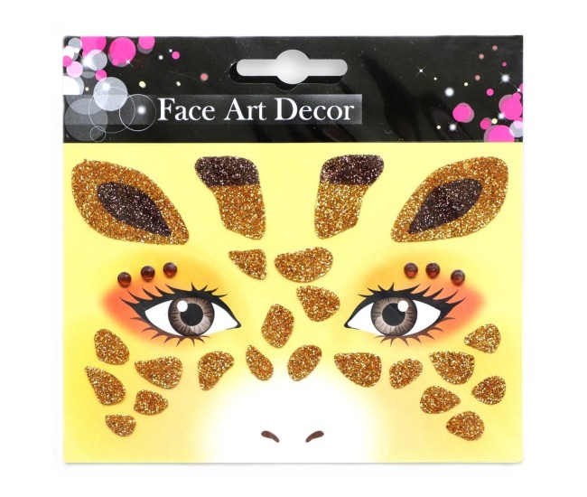 Sticker Temporar pentru Fata, Flippy, pentru Machiaj, Face Art, Halloween, Teatru, Model Girafa, Galben