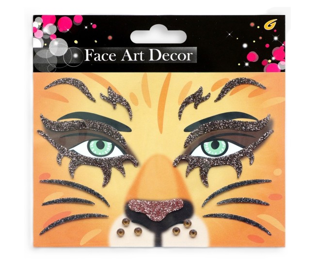 Sticker Temporar pentru Fata, Flippy, pentru Machiaj, Face Art, Halloween, Teatru, Model Leu, Portocaliu