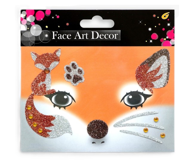 Sticker Temporar pentru Fata, Flippy, pentru Machiaj, Face Art, Halloween, Teatru, Model Vulpe, Portocaliu