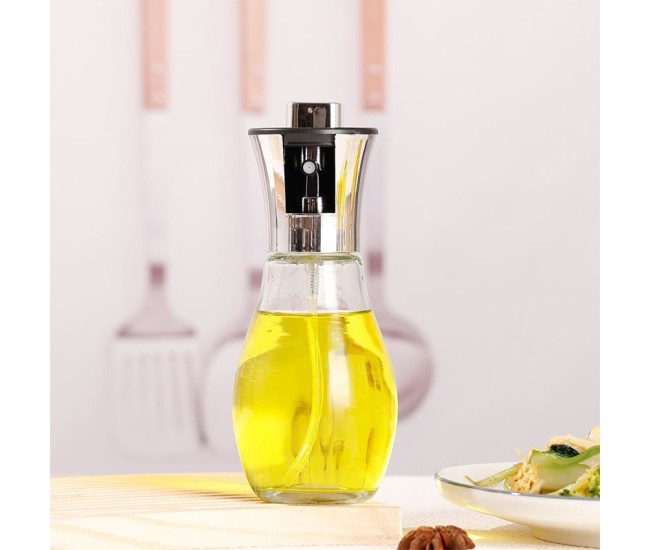 Sticla de ulei cu Pulverizator, Flippy, Sticla pentru Lichide de Bucatarie, Otet, Sos, 16.7 x 5.2 cm, Volum 200 ml, Silver Sticla de ulei cu Pulverizator, Flippy, Sticla pentru Lichide de Bucatarie, Otet, Sos, 16.7 x 5.2 cm, Volum 200 ml, Silver