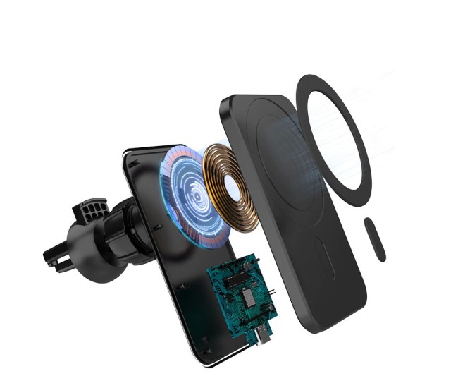 Suport auto cu incarcare wireless tip Magsafe 15W, Flippy, compatibil iPhone, Negru Suport auto cu incarcare wireless tip Magsafe 15W, Flippy, compatibil iPhone, Negru