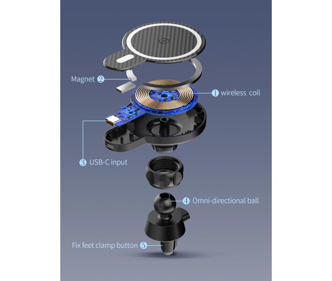 Suport auto MagSafe cu incarcare wireless 15W, Flippy, pentru seria iPhone 12, seria iPhone 13 si seria iPhone 14, Negru Suport auto MagSafe cu incarcare wireless 15W, Flippy, pentru seria iPhone 12, seria iPhone 13 si seria iPhone 14, Negru