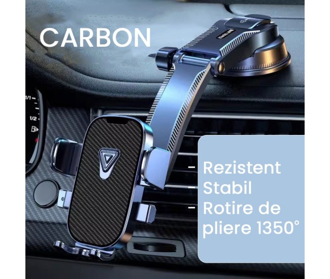 Suport Auto Multifunctional pentru Telefon, Flippy, Suport pentru Navigatie, Rotativ cu Ventuza, cu fixare Geam si Parbriz, 20 x 14 x 11 cm, Albastru Carbon