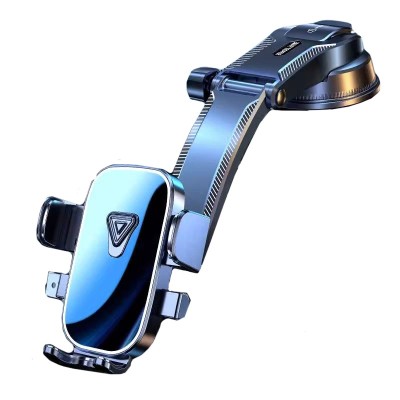 Suport Auto Multifunctional pentru Telefon, Flippy, Suport pentru Navigatie, Rotativ cu Ventuza, cu fixare Geam si Parbriz, 20 x 14 x 11 cm, Albastru oglinda
