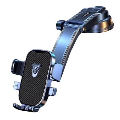 Suport Auto Multifunctional pentru Telefon, Flippy, Suport pentru Navigatie, Rotativ cu Ventuza, cu fixare Geam si Parbriz, 20 x 14 x 11 cm, Albastru Carbon