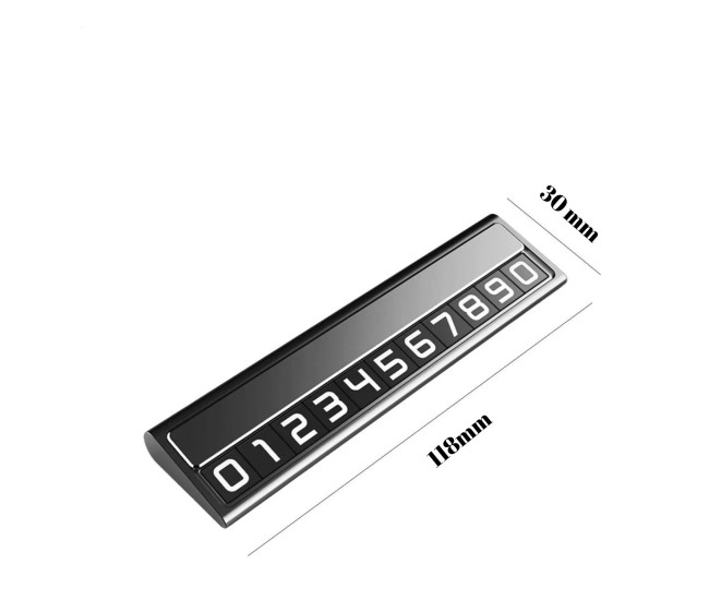 Suport Auto Numar Telefon Parcare, Flippy, Design Metalic cu Capac, Afisaj Ascuns Rabatabil, Cifre Magnetice Fluorescente, 11.8 x 3 x 1 cm, Negru 