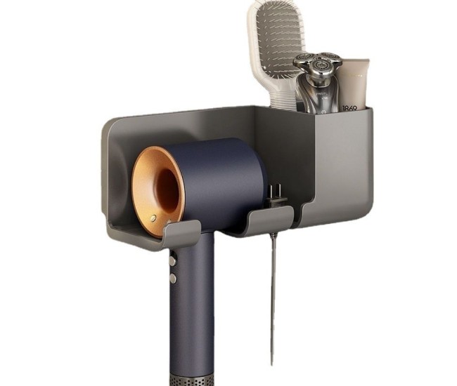 Suport de Baie, Flippy, pentru Uscator de Par, cu Organizator Dublu, din Plastic, Aplicare cu Suport Adeziv, 23 x 8.8 x 9.5 cm, Negru Suport de Baie, Flippy, pentru Uscator de Par, cu Organizator Dublu, din Plastic, Aplicare cu Suport Adeziv, 23 x 8.8 x 9.5 cm, Negru