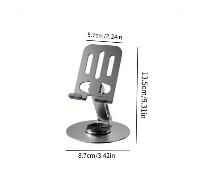 Suport de Birou pentru Telefon sau Tableta, Flippy, din Metal, Pliabil, 5.7 x 13.5 x 8.7 cm, Universal, Gri Metalic