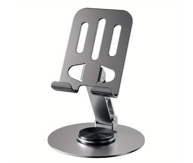 Suport de Birou pentru Telefon sau Tableta, Flippy, din Metal, Pliabil, 5.7 x 13.5 x 8.7 cm, Universal, Gri Metalic
