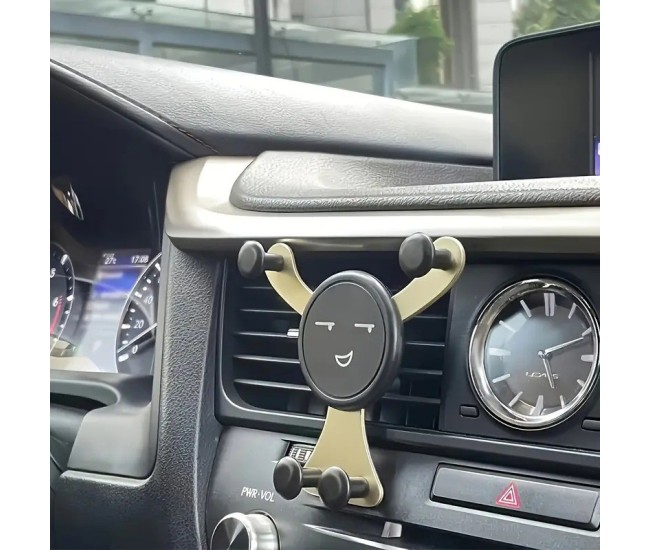 Suport de Telefon, Flippy, pentru Ventilatie, din ABS si Silicon, 11 x 10 x 4 cm, pentru Telefon 4.0 - 6.0 inch, Model Smiley Face, Auriu