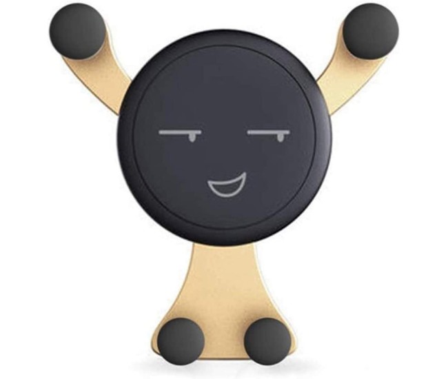 Suport de Telefon, Flippy, pentru Ventilatie, din ABS si Silicon, 11 x 10 x 4 cm, pentru Telefon 4.0 - 6.0 inch, Model Smiley Face, Auriu
