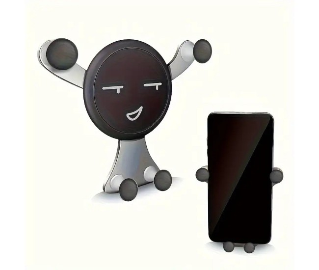 Suport de Telefon, Flippy, pentru Ventilatie, din ABS si Silicon, 11 x 10 x 4 cm, pentru Telefon 4.0 - 6.0 inch, Model Smiley Face, Argintiu