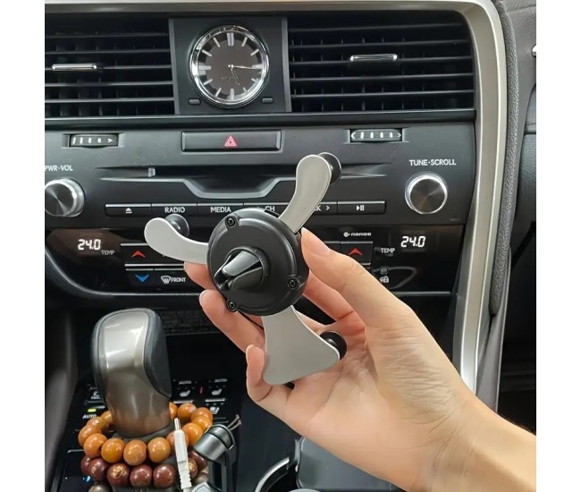 Suport de Telefon, Flippy, pentru Ventilatie, din ABS si Silicon, 11 x 10 x 4 cm, pentru Telefon 4.0 - 6.0 inch, Model Smiley Face, Argintiu