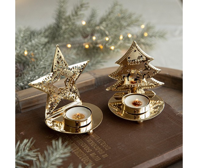 Suport Decorativ pentru Lumanare de Craciun, Flippy, Model Brad Auriu din Art Metal, pentru Masa fara Agatare, 10.5 x 9 x 7.5 cm, Auriu Suport Decorativ pentru Lumanare de Craciun, Flippy, Model Brad Auriu din Art Metal, pentru Masa fara Agatare, 10.5 x 9 x 7.5 cm, Auriu