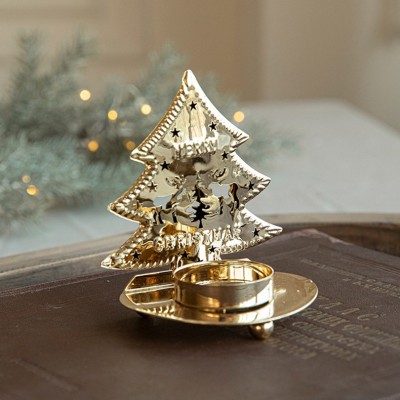 Suport Decorativ pentru Lumanare de Craciun, Flippy, Model Brad Auriu din Art Metal, pentru Masa fara Agatare, 10.5 x 9 x 7.5 cm, Auriu Suport Decorativ pentru Lumanare de Craciun, Flippy, Model Brad Auriu din Art Metal, pentru Masa fara Agatare, 10.5 x 9 x 7.5 cm, Auriu