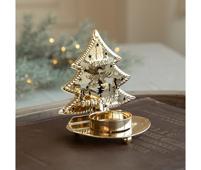 Suport Decorativ pentru Lumanare de Craciun, Flippy, Model Brad Auriu din Art Metal, pentru Masa fara Agatare, 10.5 x 9 x 7.5 cm, Auriu Suport Decorativ pentru Lumanare de Craciun, Flippy, Model Brad Auriu din Art Metal, pentru Masa fara Agatare, 10.5 x 9 x 7.5 cm, Auriu