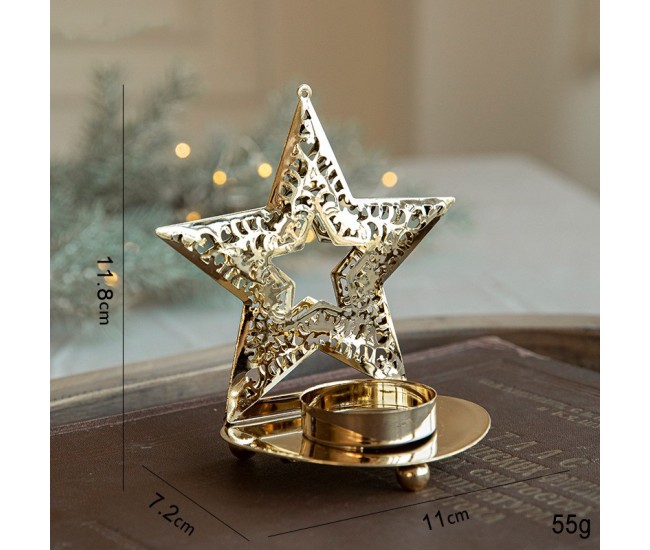 Suport Decorativ pentru Lumanare de Craciun, Flippy, Model Stea Aurie din Art Metal, pentru Masa fara Agatare, 12 x 11 x 7.2 cm, Auriu