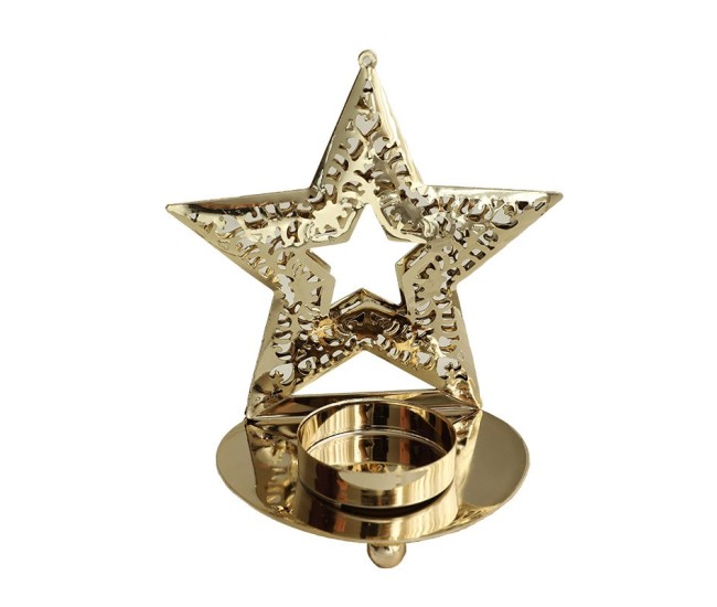 Suport Decorativ pentru Lumanare de Craciun, Flippy, Model Stea Aurie din Art Metal, pentru Masa fara Agatare, 12 x 11 x 7.2 cm, Auriu