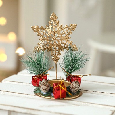 Suport Decorativ pentru Lumanare de Craciun, Flippy, Ornament pentru Lumanare pe Masa, Model Fulg de Nea si Crengute de Brad, din Art Metal, fara Lumanare 13 x 8.3 cm, Auriu Suport Decorativ pentru Lumanare de Craciun, Flippy, Ornament pentru Lumanare pe Masa, Model Fulg de Nea si Crengute de Brad, din Art Metal, fara Lumanare 13 x 8.3 cm, Auriu