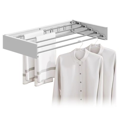 Suport Haine, Flippy, Depozitare si Uscare Rufe, din Aluminiu, Pliabil, Impermeabil, Montare prin Perforare, 80 cm, Alb