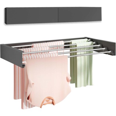 Suport Haine, Flippy, Depozitare si Uscare Rufe, din Aluminiu, Pliabil, Impermeabil, Montare prin Perforare, 100 cm, Negru