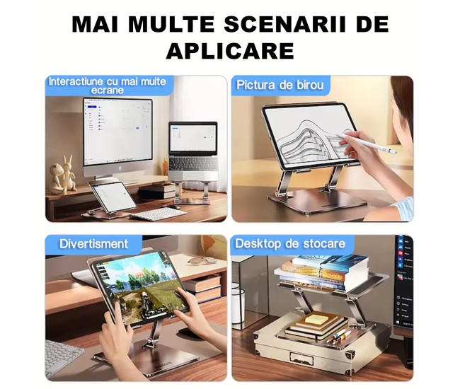 Stand Laptop si Tableta, Flippy, Suport Laptop Ergonomic, Pliabil, Ajustabil pe Inaltime, Portabil, Anti Alunecare, 27.7 x 27.7 x 5 cm, Gri