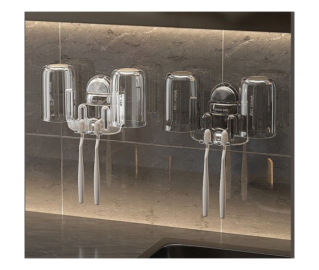 Suport Multifunctional Dublu, Pahar si Suport pentru Periuta de Dinti, Flippy, Plastic, 11 cm x 11.5 cm, Gri Suport Multifunctional Dublu, Pahar si Suport pentru Periuta de Dinti, Flippy, Plastic, 11 cm x 11.5 cm, Gri