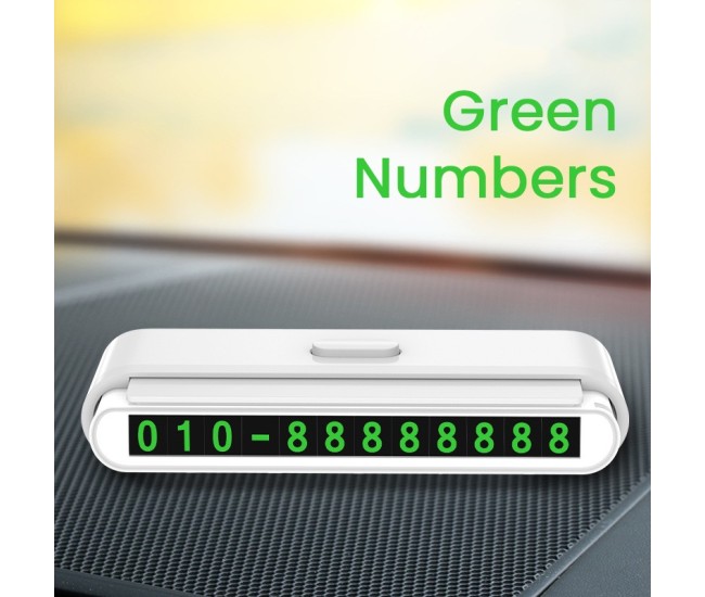 Suport Numar de Telefon pentru Parcare Auto, Flippy, Suport pentru Numarul detelefon, Banda glisanta pentru Ascundere, Banda Adeziva Inclusa, 120 x 48 x 24 mm, Cifre Verzi, Alb