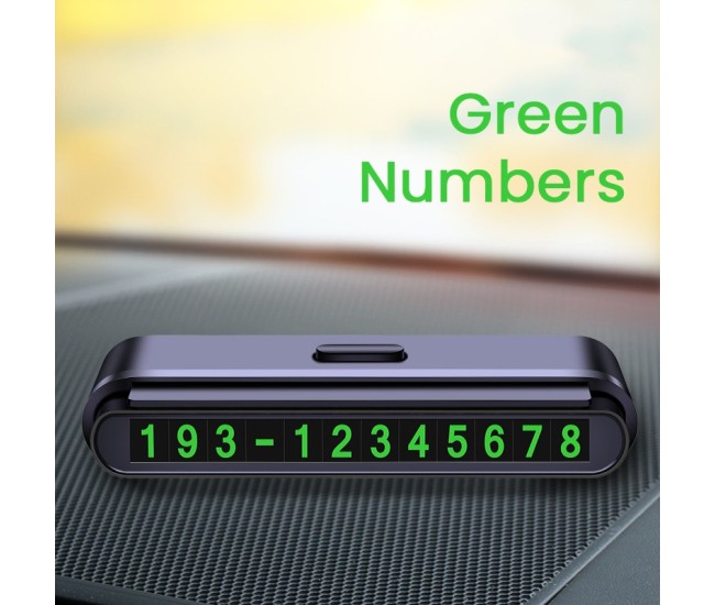 Suport Numar de Telefon pentru Parcare Auto, Flippy, Suport pentru Numarul detelefon, Banda glisanta pentru Ascundere, Banda Adeziva Inclusa, 120 x 48 x 24 mm, Cifre Verzi, Negru Mat