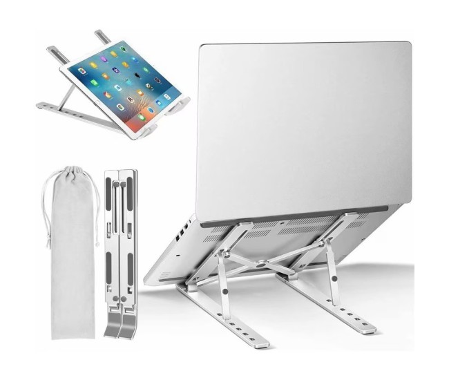 Suport pentru Laptop, Flippy, Suport Portabil Pliabil, Universal Reglabil Suspendat pentru Tableta, din Aliaj si ABS, 100-160 mm, 26 x 19 x 16 cm, Silver Gray Suport pentru Laptop, Flippy, Suport Portabil Pliabil, Universal Reglabil Suspendat pentru Tableta, din Aliaj si ABS, 100-160 mm, 26 x 19 x 16 cm, Silver Gray