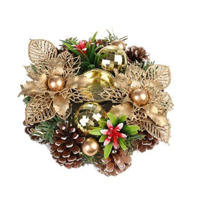 Suport pentru Lumanare de Craciun, Flippy, Model Cupa cu 2 Globutele Aurii si 2 Flori cu Conuri, Sfesnic de Tip Ghirlanda, Decoratiune pe Masa de Craciun, 17.5 x 17.5 x 7 cm, Auriu Suport pentru Lumanare de Craciun, Flippy, Model Cupa cu 2 Globutele Aurii si 2 Flori cu Conuri, Sfesnic de Tip Ghirlanda, Decoratiune pe Masa de Craciun, 17.5 x 17.5 x 7 cm, Auriu