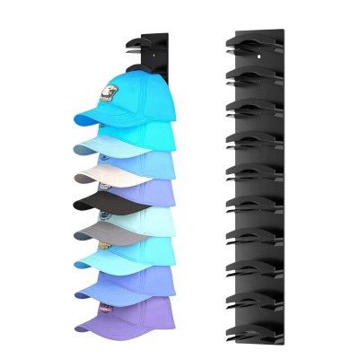 Suport pentru Sepci, Flippy, pentru Perete, Organizator pentru 10 Palarii, Constructie Verticala, Montaj cu Banda Adeziva sau Suruburi, Economisire Spatiu, 35.5 x 6 x 3.3 cm, Negru