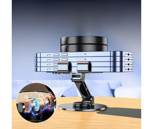 Suport de Birou pentru Telefon sau Tableta, Flippy, din Metal, Pliabil, 5.7 x 13.5 x 8.7 cm, Universal, Mov