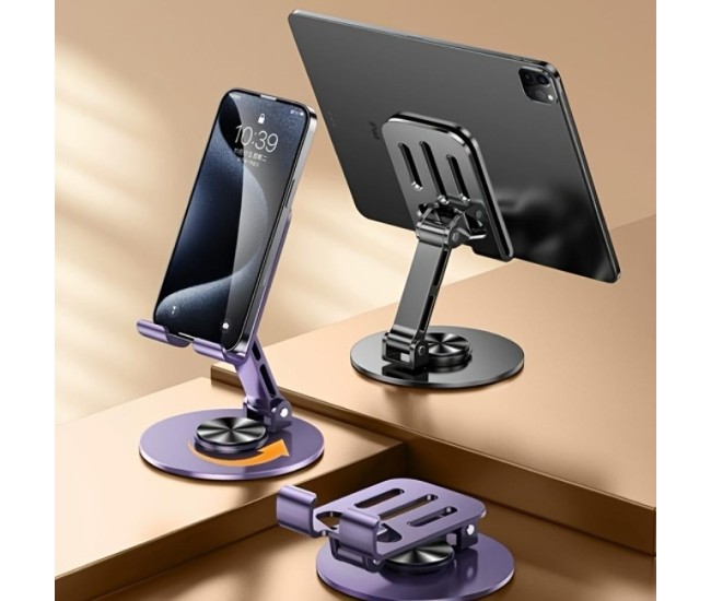 Suport de Birou pentru Telefon sau Tableta, Flippy, din Metal, Pliabil, 5.7 x 13.5 x 8.7 cm, Universal, Mov