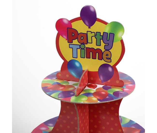 Suport Prajituri, Flippy, 3 Etaje, Design de Petrecere, pentru Prajituri, Candy Bar, din Carton, Rosu/Multicolor