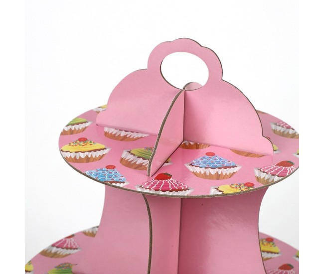 Suport Prajituri, Flippy, 3 Etaje, Design de Petrecere, pentru Prajituri, Candy Bar, din Carton, Roz/Multicolor