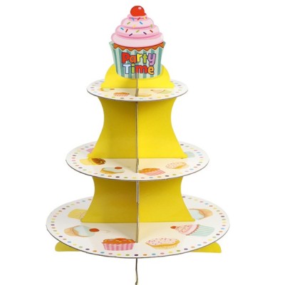 Suport Prajituri, Flippy, 3 Etaje, Design de Petrecere, pentru Prajituri, Candy Bar, din Carton, Galben/Multicolor Suport Prajituri, Flippy, 3 Etaje, Design de Petrecere, pentru Prajituri, Candy Bar, din Carton, Galben/Multicolor