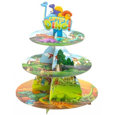 Suport Etajat pentru Prajituri, Flippy, cu Tematica Dinozauri, 3 Nivele, Model 1, 38x34x1 cm, Multicolor Suport Etajat pentru Prajituri, Flippy, cu Tematica Dinozauri, 3 Nivele, Model 1, 38x34x1 cm, Multicolor