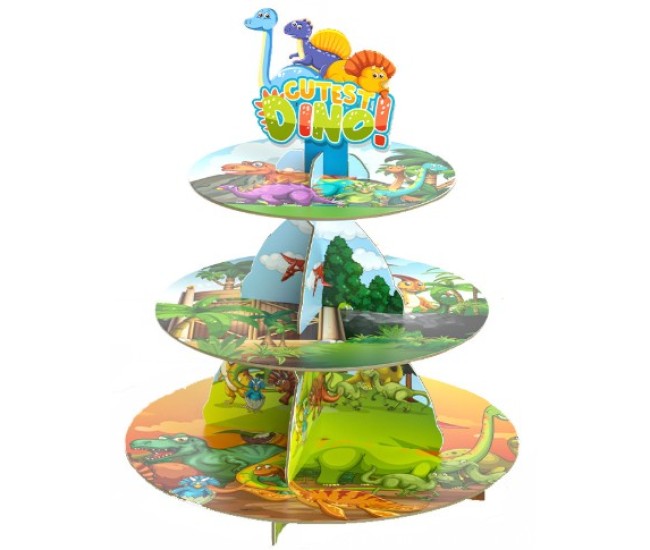 Suport Etajat pentru Prajituri, Flippy, cu Tematica Dinozauri, 3 Nivele, Model 1, 38x34x1 cm, Multicolor Suport Etajat pentru Prajituri, Flippy, cu Tematica Dinozauri, 3 Nivele, Model 1, 38x34x1 cm, Multicolor