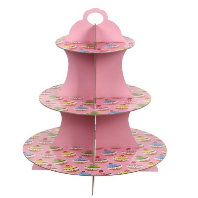 Suport Prajituri, Flippy, 3 Etaje, Design de Petrecere, pentru Prajituri, Candy Bar, din Carton, Roz/Multicolor Suport Prajituri, Flippy, 3 Etaje, Design de Petrecere, pentru Prajituri, Candy Bar, din Carton, Roz/Multicolor