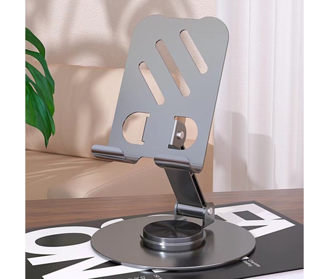 Suport rotativ pentru telefon, Flippy, Complet Metalic, Pliabil, Design Modern pentru Desktop, Multifunctional, Compatibil cu Tableta, 10.5 x 9 x 9 cm, 80 g, Gri
