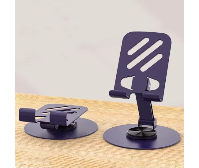 Suport rotativ pentru telefon, Flippy, Complet Metalic, Pliabil, Design Modern pentru Desktop, Multifunctional, Compatibil cu Tableta, 10.5 x 9 x 9 cm, 80 g, Mov inchis