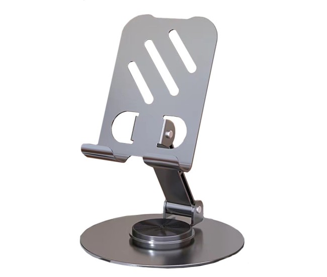 Suport rotativ pentru telefon, Flippy, Complet Metalic, Pliabil, Design Modern pentru Desktop, Multifunctional, Compatibil cu Tableta, 10.5 x 9 x 9 cm, 80 g, Gri